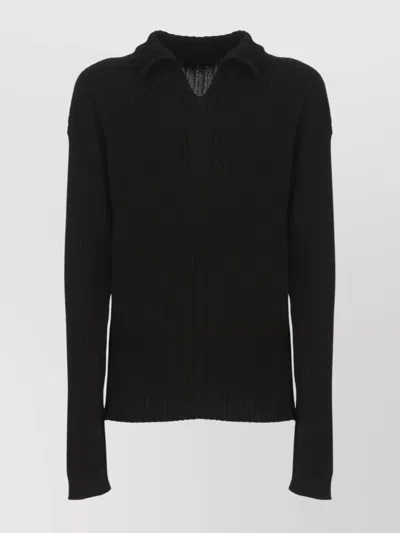 RICK OWENS RIBBED V NECK OVERSIZE SWEATER