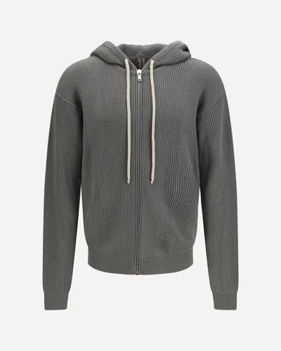 Rick Owens Ribbed Virgin Wool Knit Hoodie In Gray
