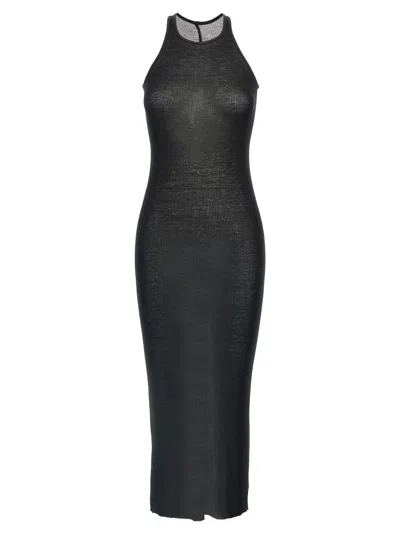 Rick Owens Ribbed Viscose And Silk Blend Midi Dress In Black