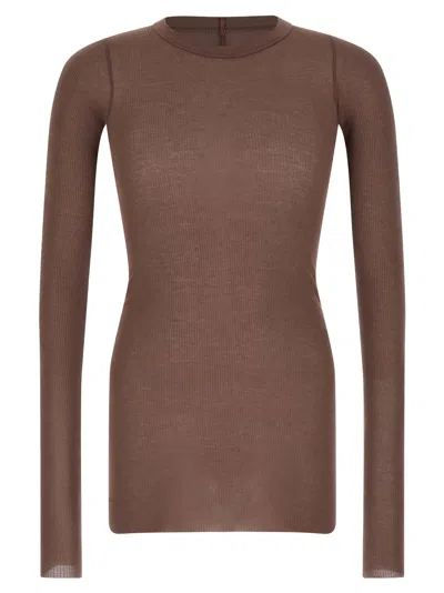 Rick Owens Ribbed Viscose-silk Blend T-shirt In Brown
