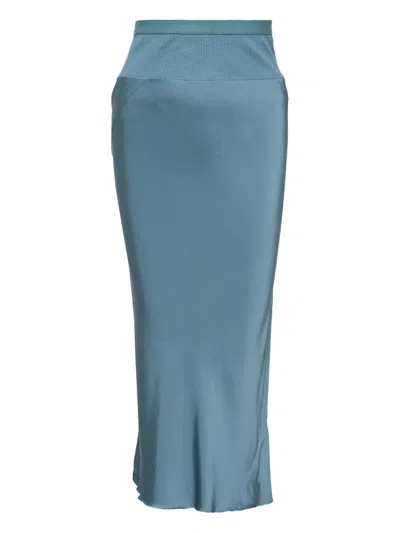 Rick Owens Ribbed-waist Bias-cut Midi Skirt In Blue