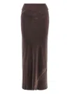 Rick Owens Ribbed-waistband Draped Midi Skirt In Brown