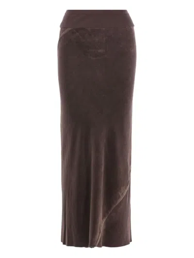 RICK OWENS RIBBED-WAISTBAND DRAPED MIDI SKIRT
