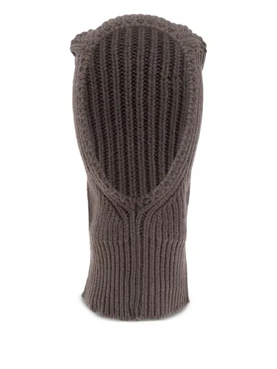 Rick Owens Ribbed Wool Balaclava In Brown