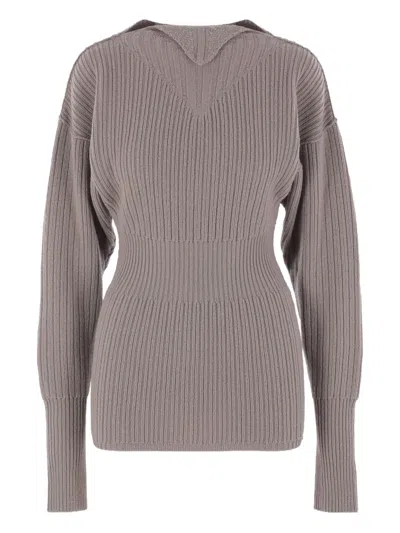Rick Owens Ribbed Wool Sweater In Gray