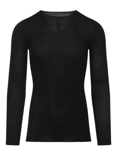 Rick Owens Ribbed Long-sleeved Black Top With Contemporary Hem