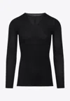 Rick Owens Black Wool Ribbed Round Neck Pullover In Black