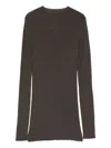 Rick Owens Slim Fit Ribbed Knit Sweater With Raw-edged Hem In Brown