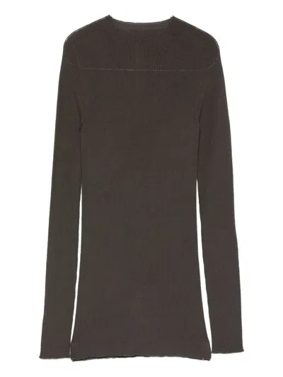 Rick Owens Ribbed Wool T-shirt In Brown