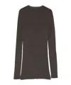 Rick Owens Slim Fit Ribbed Knit Sweater With Raw-edged Hem In Brown