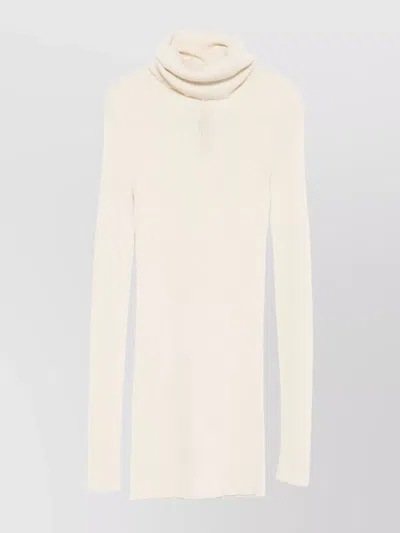 RICK OWENS RIBBED WOOL TURTLENECK SWEATER WITH SEAM DETAIL