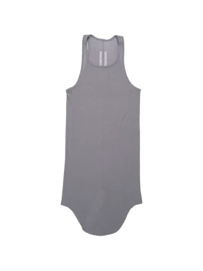 Rick Owens Ribbed-knit Curved-hem Tank Top In Gray