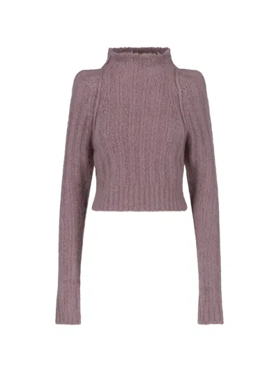 Rick Owens Ribbed-knit High-neck Cropped Sweater In Gray
