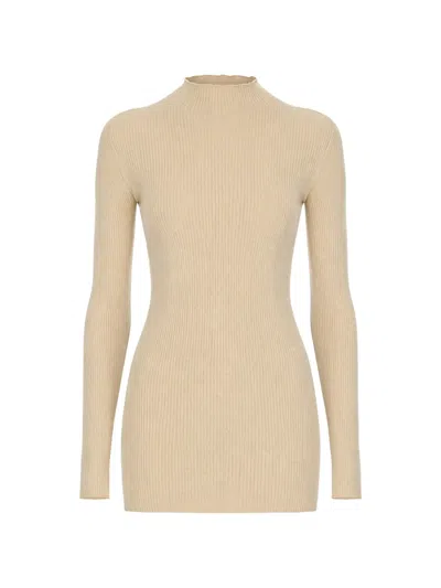Rick Owens Ribbed-knit High-neck Sweater In Nude