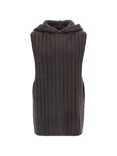 Rick Owens Ribbed-knit Hooded Tank Top In 그레이