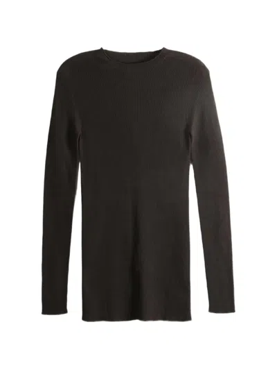 Rick Owens Ribbed-knit Long-line Sweater In Brown