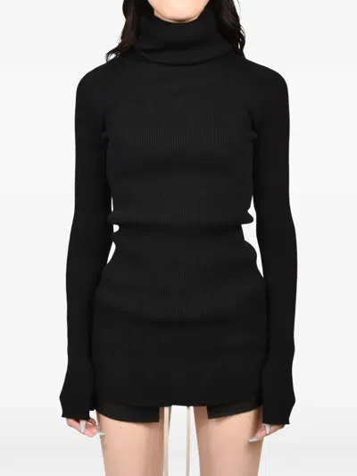 Rick Owens Ribbed-knit Roll-neck Sweater In Black