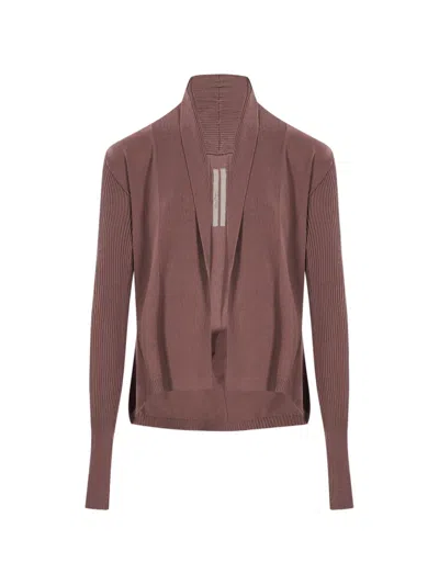 Rick Owens Ribbed-knit Shawl-lapel Cardigan In Brown