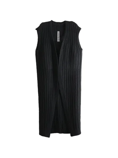 Rick Owens Ribbed-knit Sleeveless Cardicoat In Black