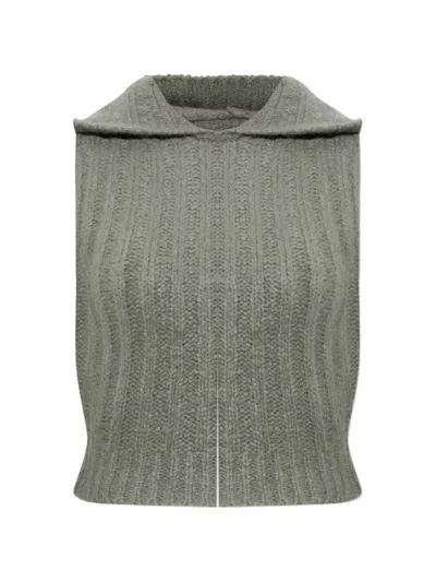 Rick Owens Ribbed-knit Sleeveless Hooded Sweater In Green