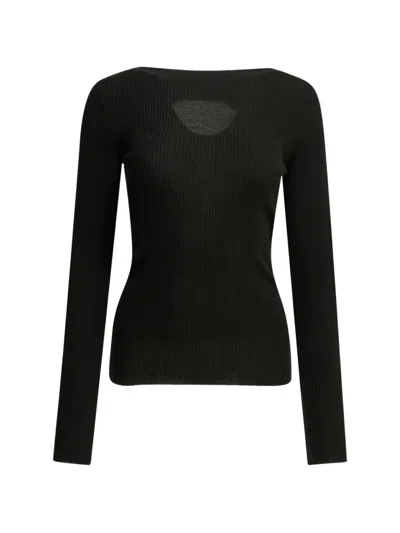 Rick Owens Fitted Black Long-sleeved Top With Sheer Panel Detail
