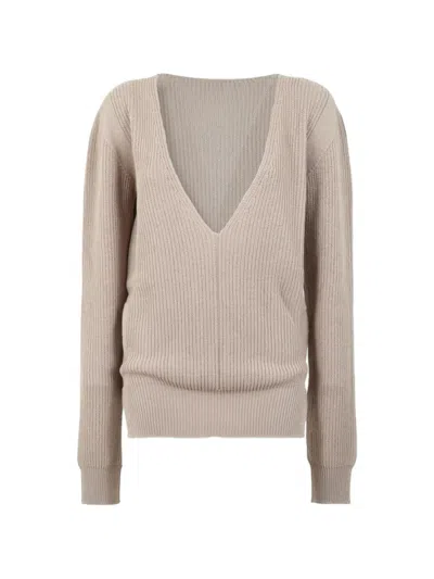 Rick Owens Ribbed-knit V-neck Sweater In Neutral