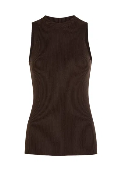 Rick Owens Ribbed-knit Wool Tank In Brown