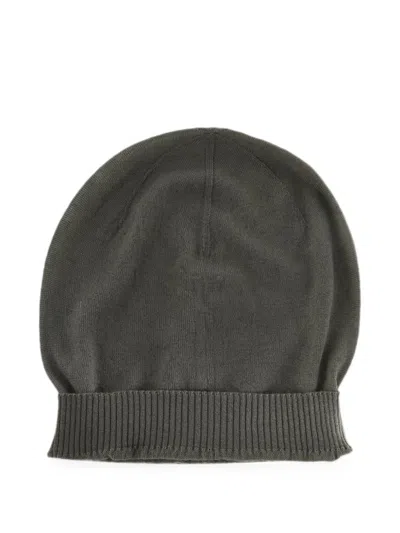 Rick Owens Ribbed-trim Beanie Hat In Green