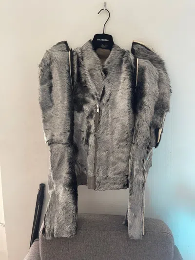Pre-owned Rick Owens Rick Owen's Aw19 Larry Zionic Pony Hair Silver Jacket