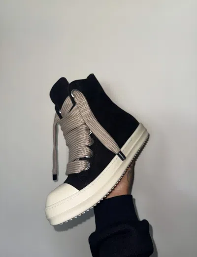 Pre-owned Rick Owens Rick Owen's Jumbo Grained Leather Jumbo Lace Sneakers In Black