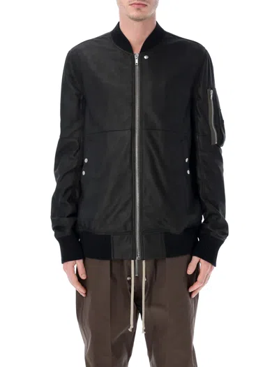 Rick Owens Black Leather Flight Jacket In Animal Print