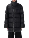 Rick Owens High Collar Long Padded Quilted Jacket In Black