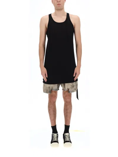 Rick Owens Plunge Neckline Cotton Tank Top With Raw-cut Hem In Multi