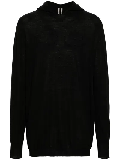 Rick Owens Fine-knit Hooded Jumper In Black