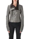 Rick Owens Biker Jacket With Long Sleeves And Collar In Gray