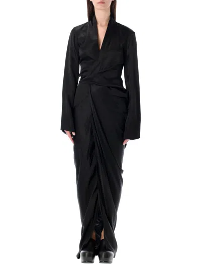 Rick Owens Long Wrap Gown In Black