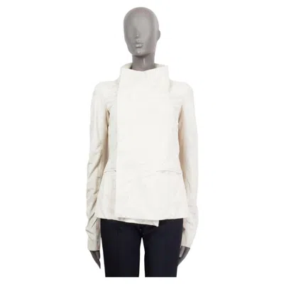 Pre-owned Rick Owens Rick Ownes Off-white Leather Eileen Distressed Jacket 44 L In Gray