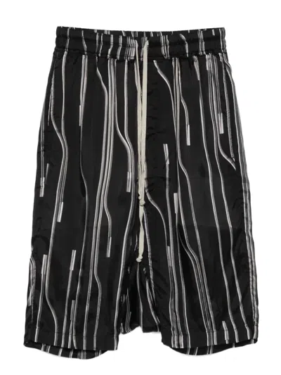 Rick Owens Rick's Pods Stripe-pattern Drawstring Shorts In Black
