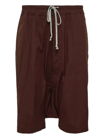 Rick Owens Ricks Pods Drawstring Pocket Shorts In Brown
