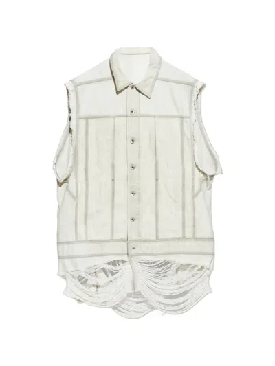 Rick Owens Jumbo Worker Shredded Gilet In White