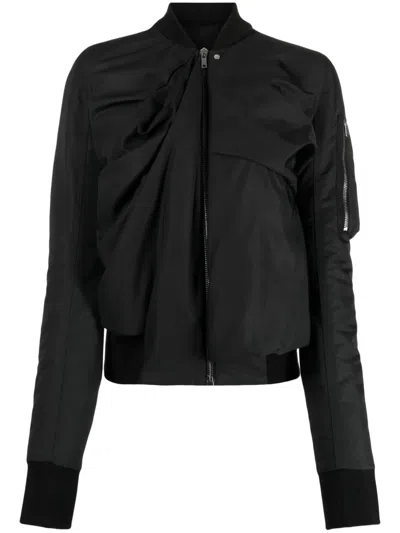 Rick Owens Ripple Draped Bomber Jacket In Black