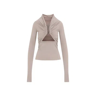 Rick Owens Cutout Draped Long-sleeve Top In Neutral