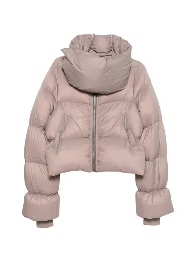 Rick Owens Rose Pink Funnel Neck Quilted Recycled Nylon Down Jacket In Multi