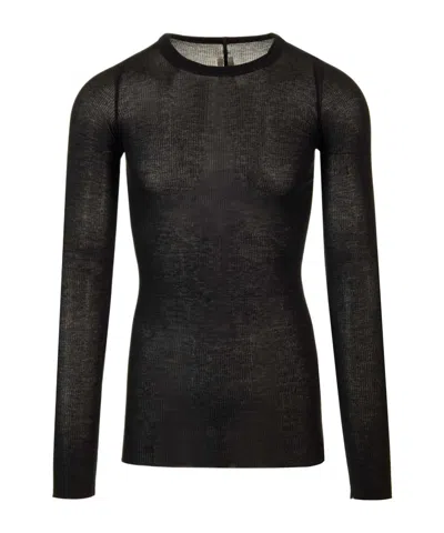 Rick Owens Round Collar And Long-sleeved T-shirt In Black