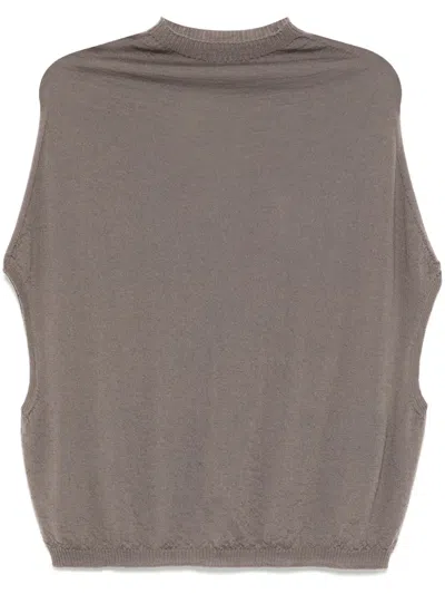 Rick Owens Round Neck Sleeveless Vest In Brown
