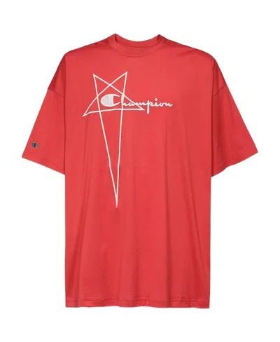 Rick Owens Round-necked T-shirt In Red