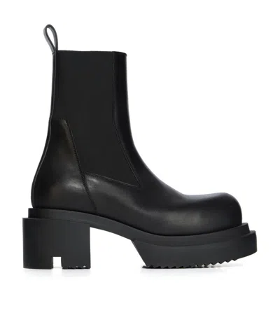 Rick Owens Round Toe Ankle Boots In Black