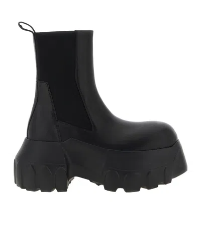 Rick Owens Round Toe Ankle Boots In Black