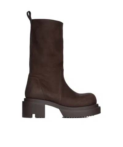 Rick Owens Round Toe Boots In Brown
