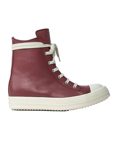 Rick Owens Round Toe High Top Casual Shoes In Red